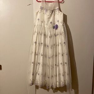 Girls white with purple flowers Easter dress